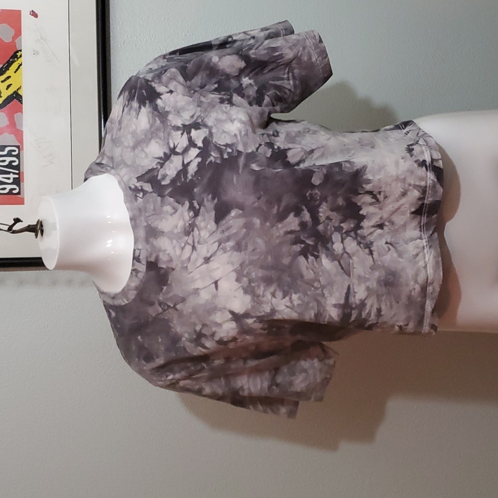Jo & Co Women's Black/Gray Tie Dye  Crop Top-Short Sleeve-Cotton Sz M